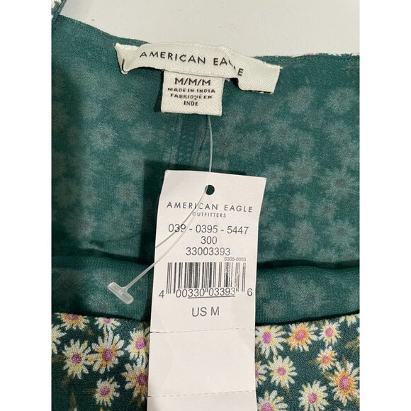 American Eagle Green Floral Mini Dress With Puff Sleeves Back Tie & Zipper Sz M - Picture 9 of 16
